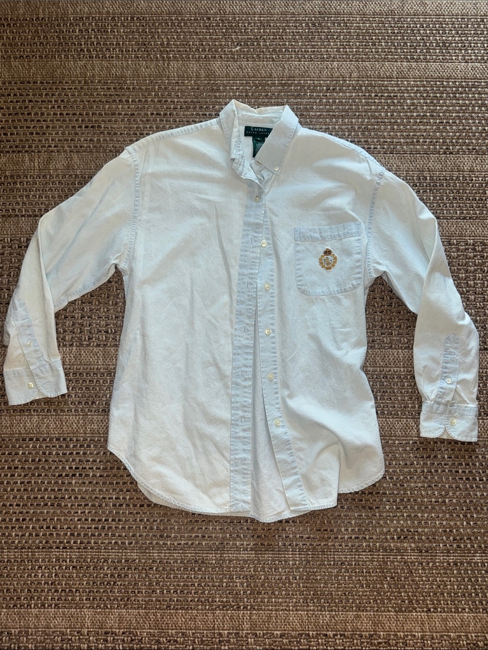 Ralph Lauren White Washed Denim Button-Down Oxford Shirt with Embroidered Crest